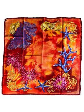 Rare Versace “Trésor de la Mer” Silk Scarf – Coral Sea Print